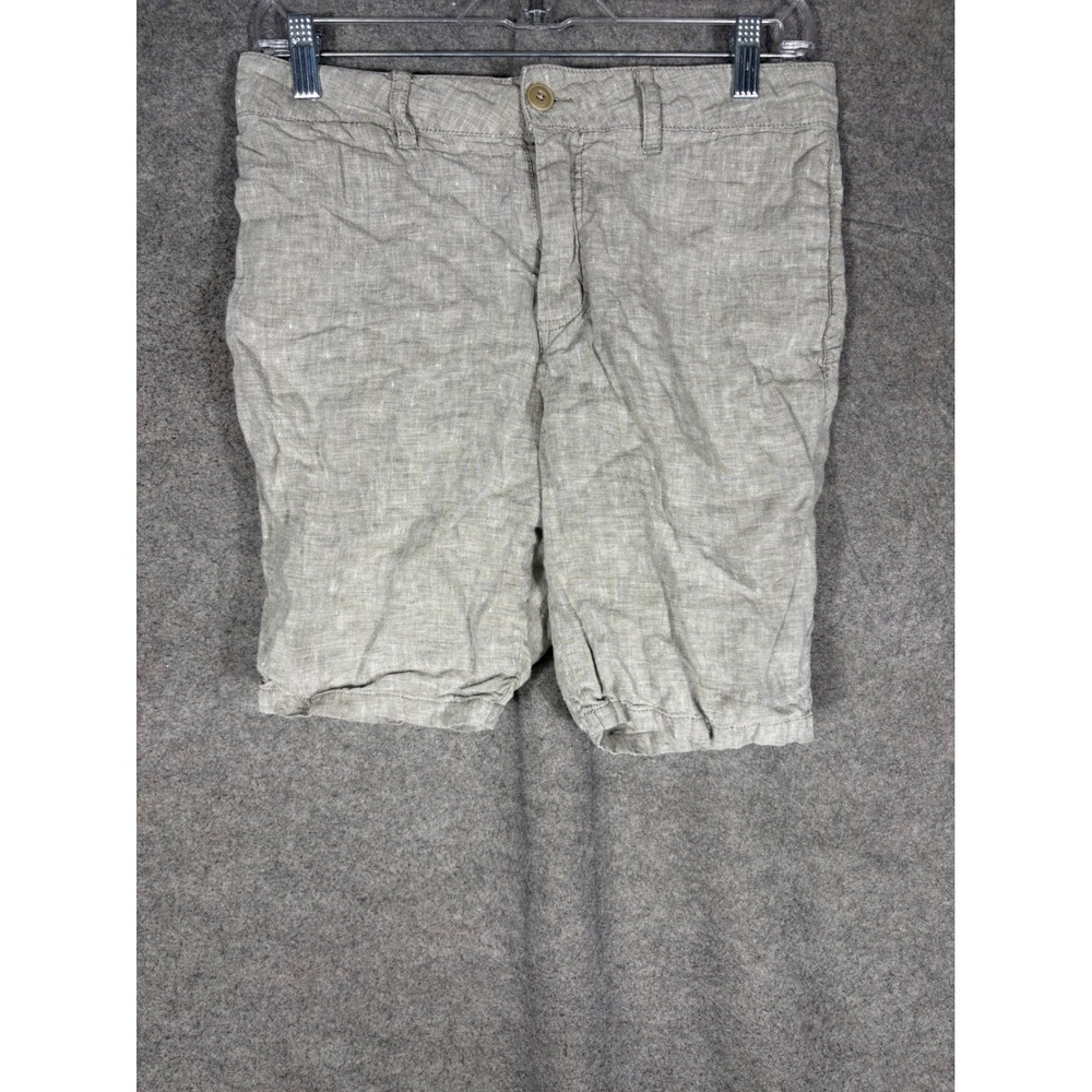 Toscano Firenze Mens 28 Linen Shorts Taupe Flat Front Casual Summer 100% Linen